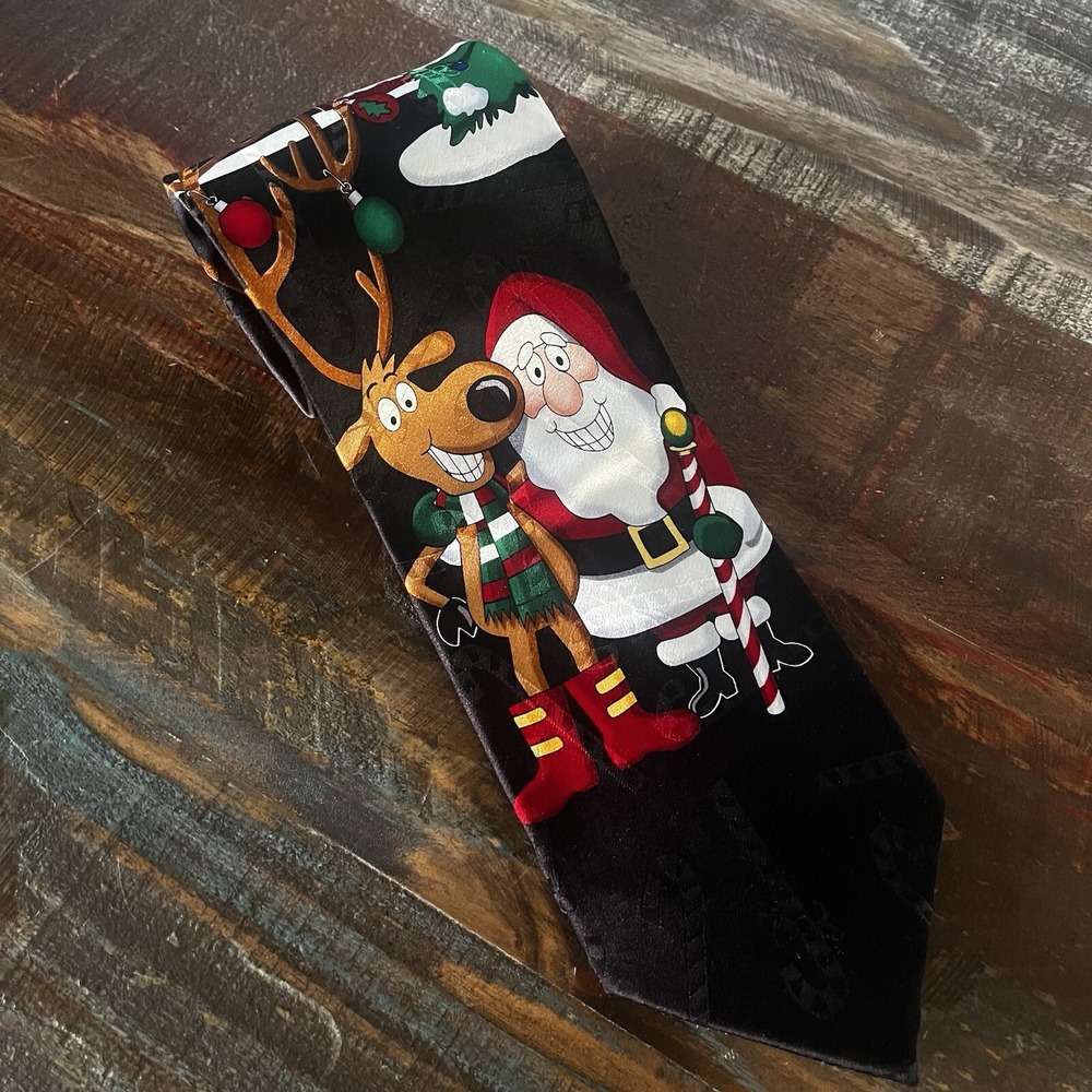 Men's Hallmark Specialties Santa Reindeer Christmas‎ SILK Tie 3.5"W 59"L